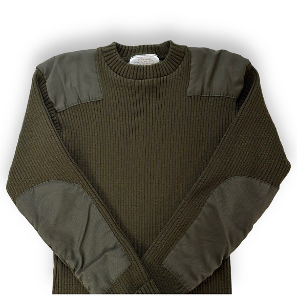 Commando Sweater Green Vintage Patches Ribbed Military Grunge Mens S Utilitarian - Picture 3 of 11